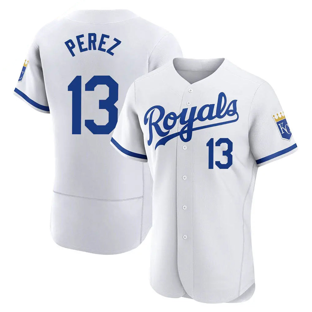 Tlead KC.Royals #13 Salvador Perez Player White Limited Elite Home Game Stitched Jerseys