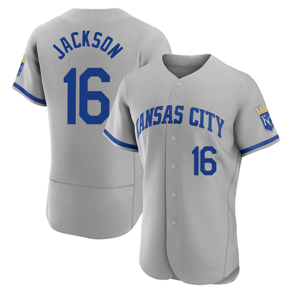 Tlead KC.Royals #16 Bo Jackson Player Gray Limited Elite Home Game Stitched Jerseys