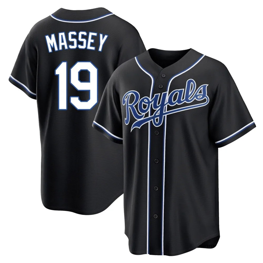 Tlead KC.Royals #19 Michael Massey Player Black Carbon Fashion Home Game Stitched Jerseys
