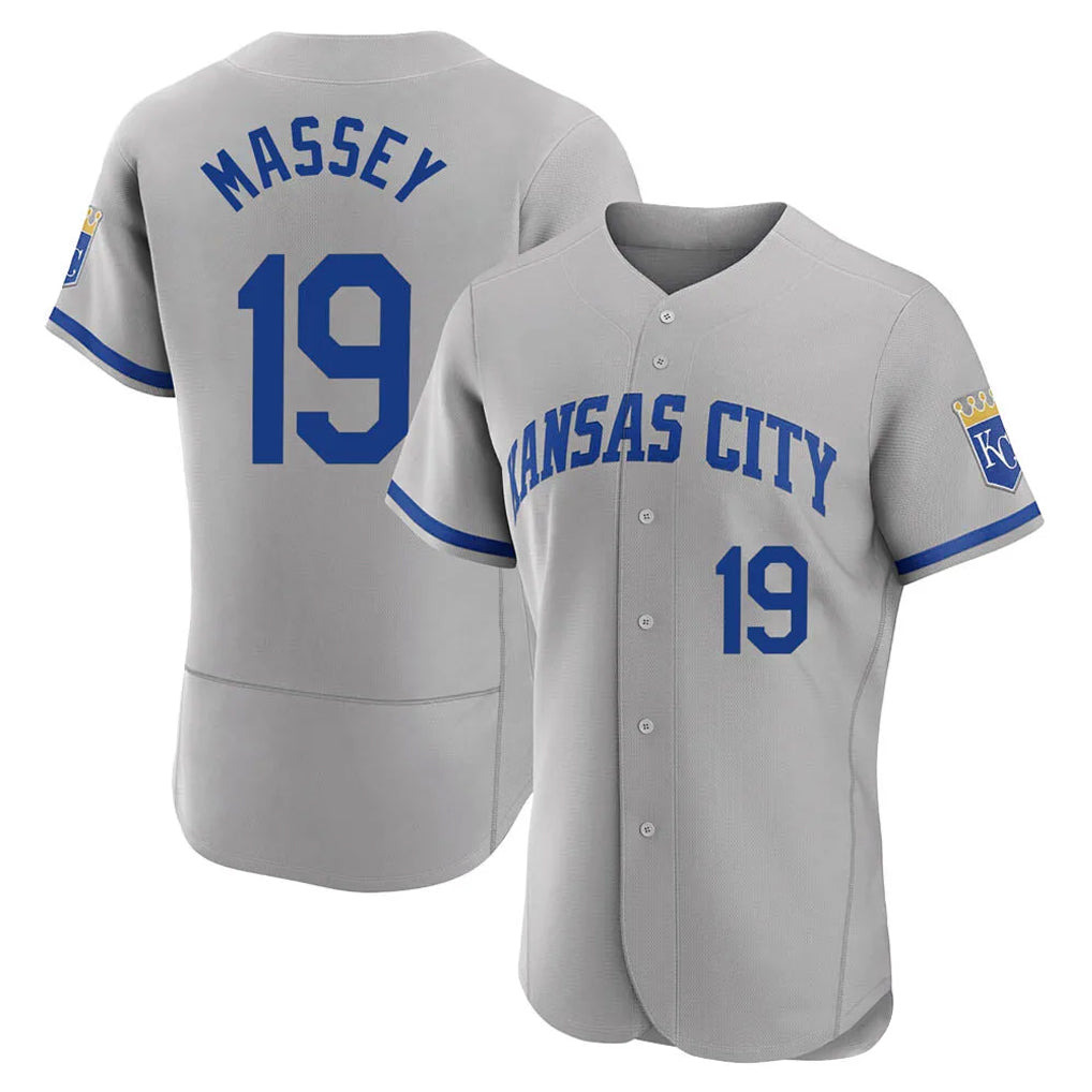 Tlead KC.Royals #19 Michael Massey Player Gray Limited Elite Home Game Stitched Jerseys