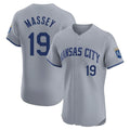Tlead KC.Royals #19 Michael Massey Player Gray Limited Elite Home Stitched Jerseys