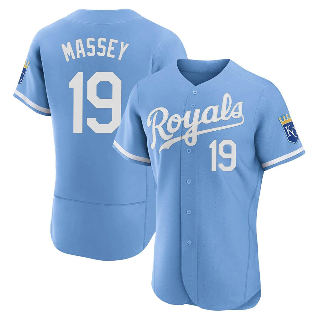 Tlead KC.Royals #19 Michael Massey Player Light Blue Alt Limited Elite Home Stitched Jerseys