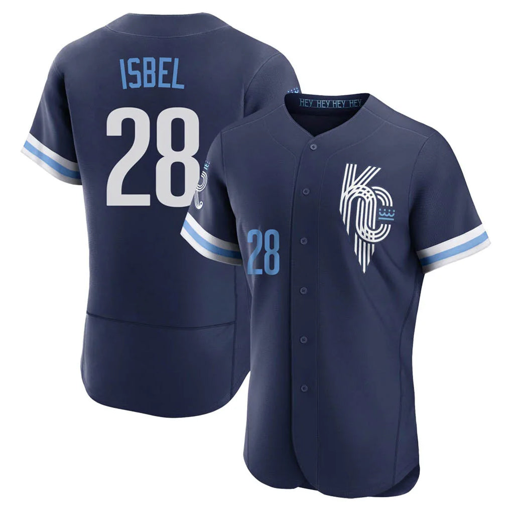 Tlead KC.Royals #28 Kyle Isbel Player Navy City Connect Limited Elite Home Stitched Jerseys