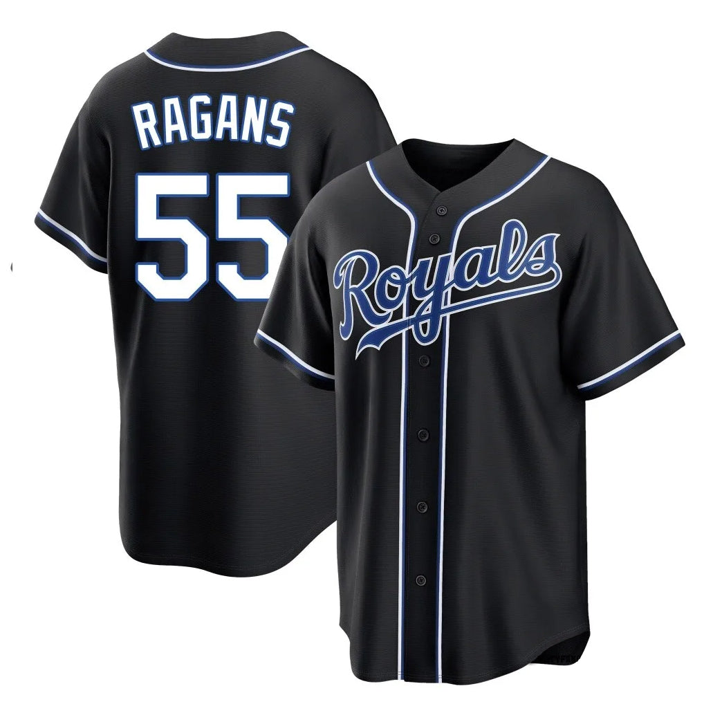 Tlead KC.Royals #55 Cole Ragans Player Black Carbon Fashion Home Game Stitched Jerseys
