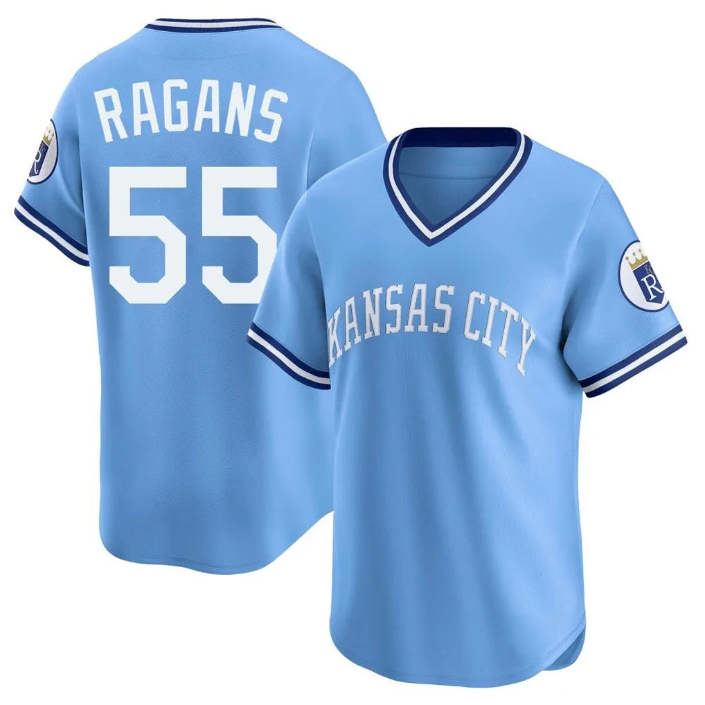 Tlead KC.Royals #55 Cole Ragans Player Light Blue Limited Throwback Cooperstown Collection T-shirt Stitched Jerseys