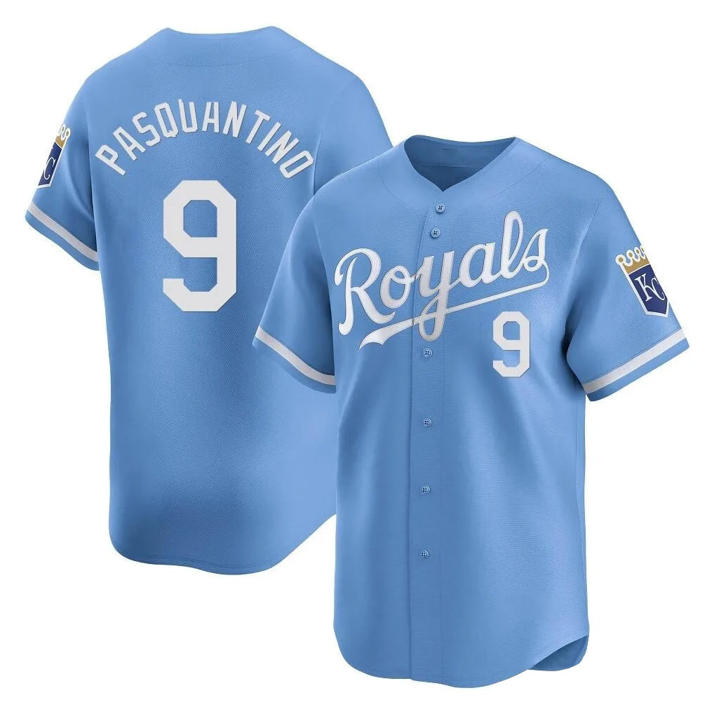 Tlead KC.Royals #9 Vinnie Pasquantino Player Light Blue Alt Limited Home Stitched Jerseys