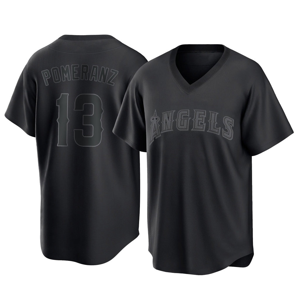 Tlead LA.Angels #13 Drew Pomeranz Player Black Pitch Fashion T-shirt Stitched Jerseys