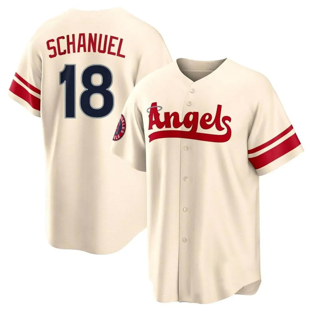 Tlead LA.Angels #18 Nolan Schanuel Player Cream City Connect Home Stitched Jerseys