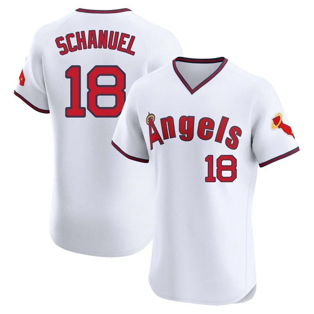 Tlead LA.Angels #18 Nolan Schanuel Player White T-shirt Home Limited Elite Stitched Jerseys