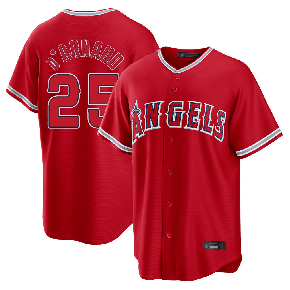 Tlead LA.Angels #25 Travis d'Arnaud Player Red Home Game Stitched Jerseys