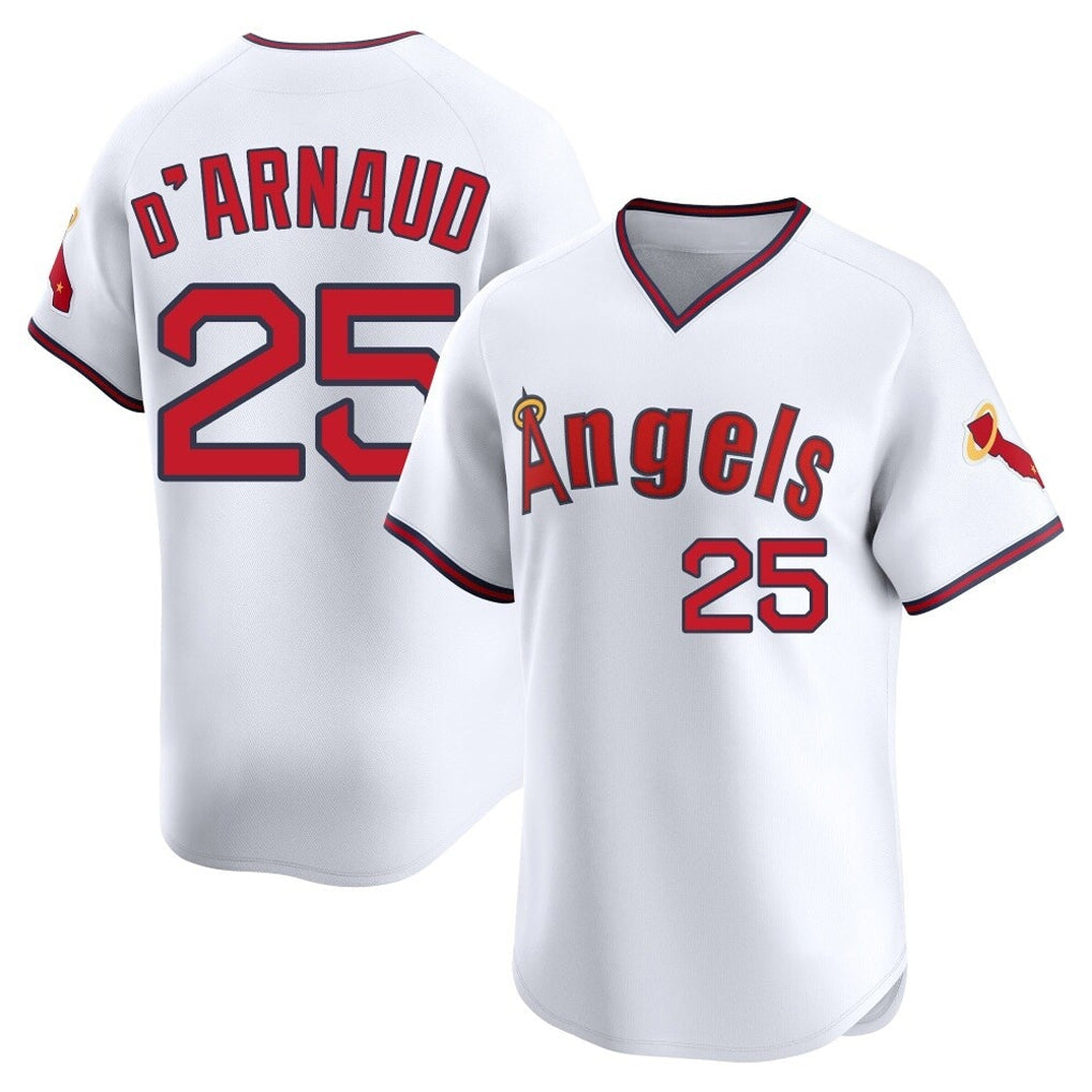 Tlead LA.Angels #25 Travis d'Arnaud Player White T-shirt Home Limited Stitched Jerseys
