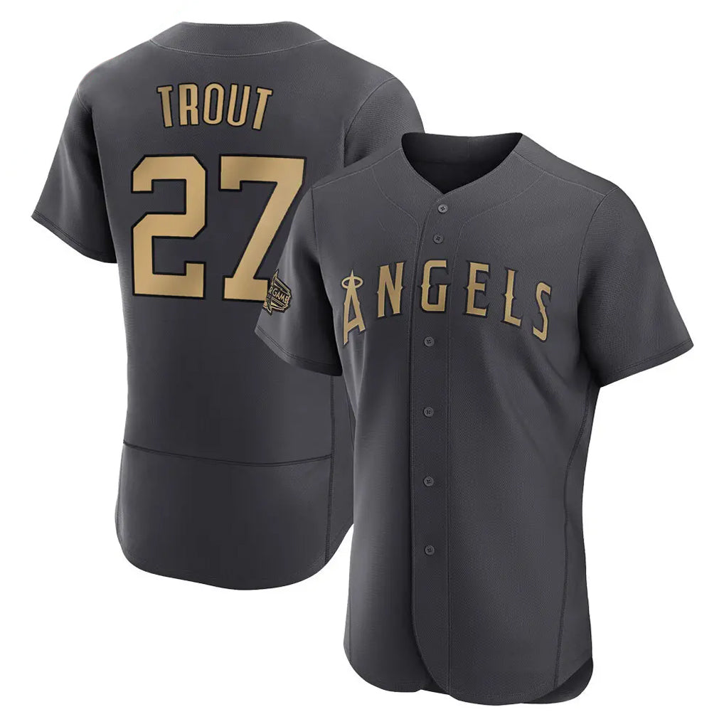 Tlead LA.Angels #27 Mike Trout Player Charcoal Game All-Star Stitched Jerseys