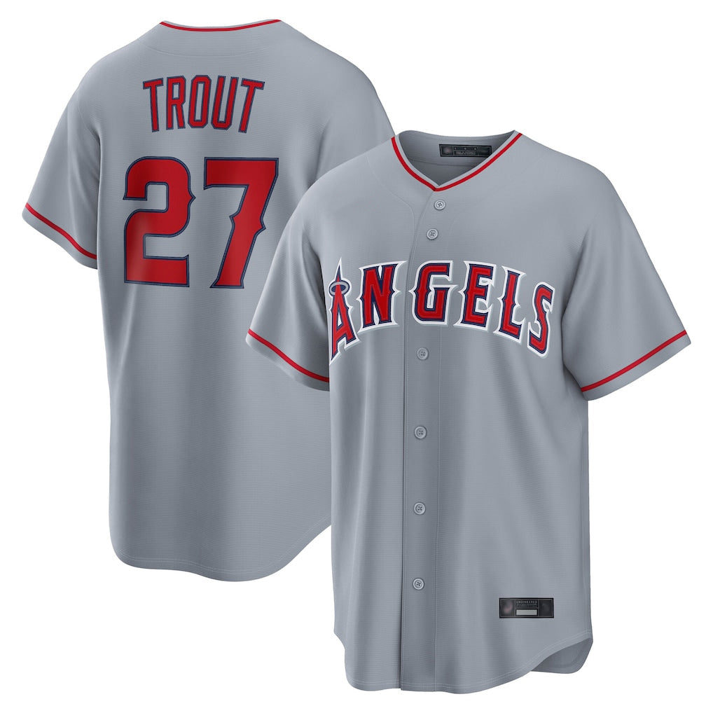 Tlead LA.Angels #27 Mike Trout Player Gray Home Game Stitched Jerseys