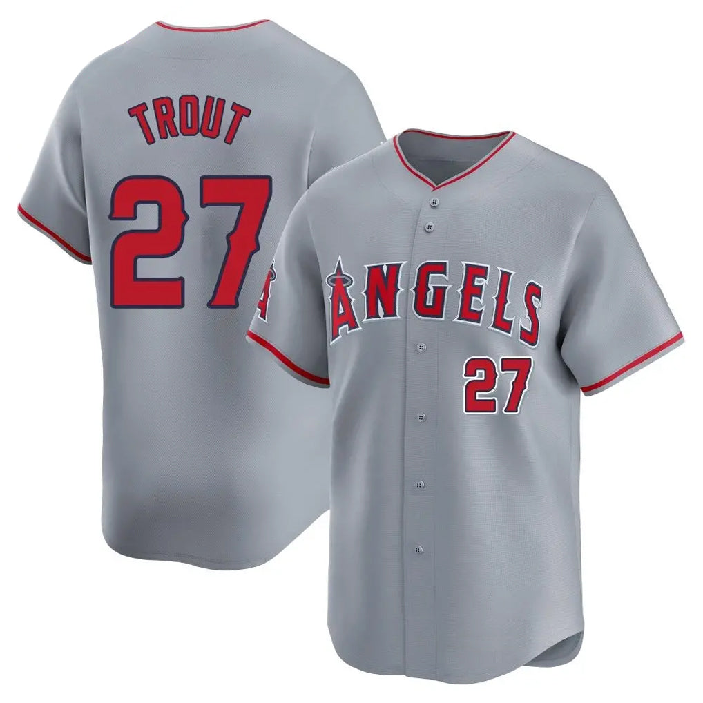 Tlead LA.Angels #27 Mike Trout Player Gray Home Limited Stitched Jerseys