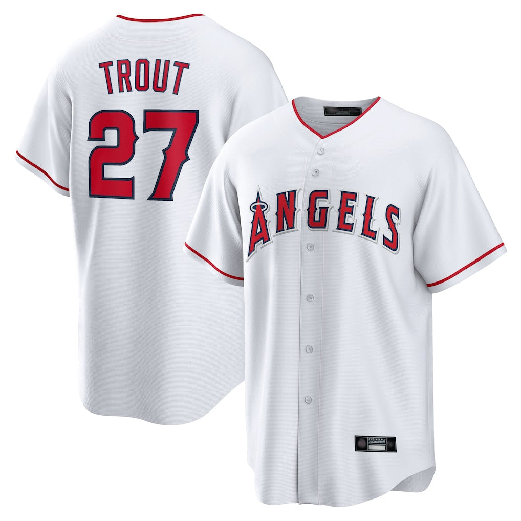 Tlead LA.Angels #27 Mike Trout Player White Home Game Stitched Jerseys