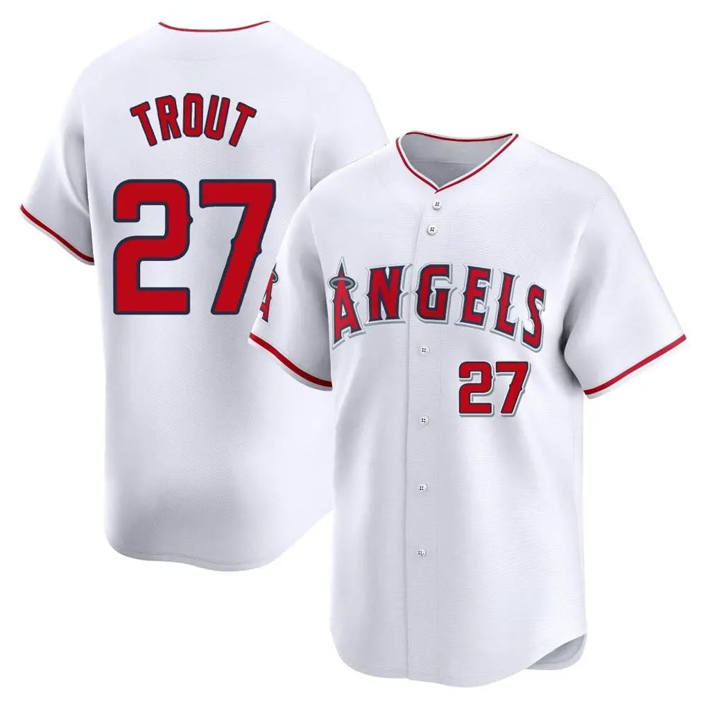 Tlead LA.Angels #27 Mike Trout Player White Limited Home Stitched Jerseys