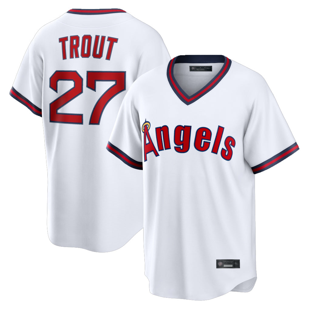 Tlead LA.Angels #27 Mike Trout Player White T-shirt Home Game Stitched Jerseys