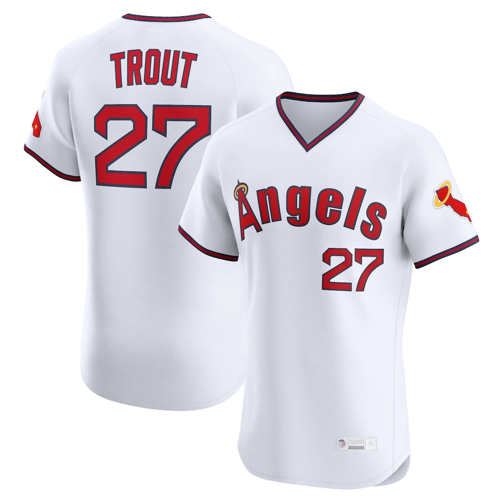 Tlead LA.Angels #27 Mike Trout Player White T-shirt Home Limited Elite Stitched Jerseys