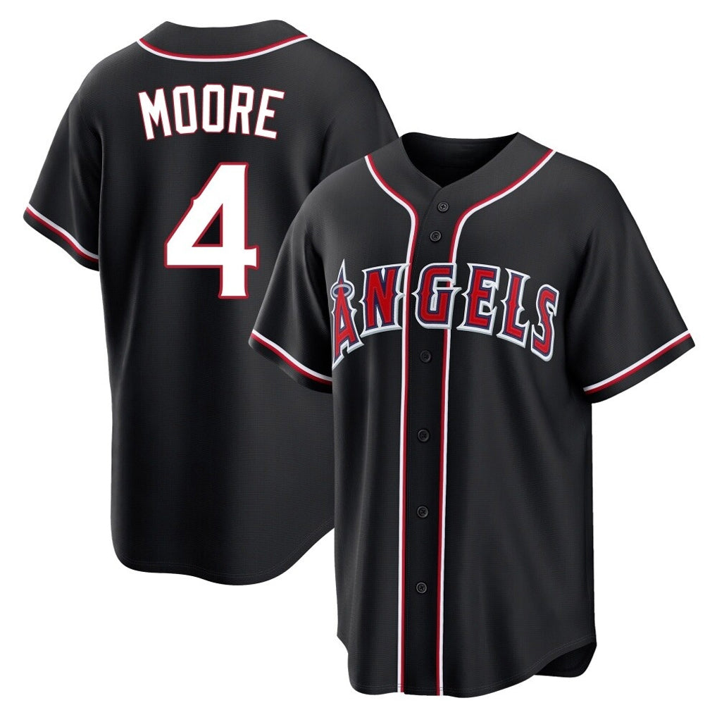 Tlead LA.Angels #4 Christian Moore Player Black Fashion Out Home Game Stitched Jerseys