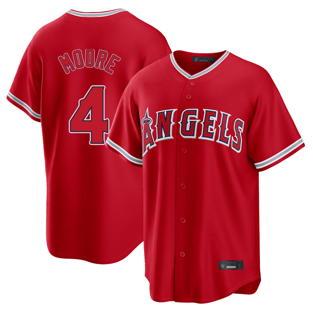 Tlead LA.Angels #4 Christian Moore Player Red Home Game Stitched Jerseys