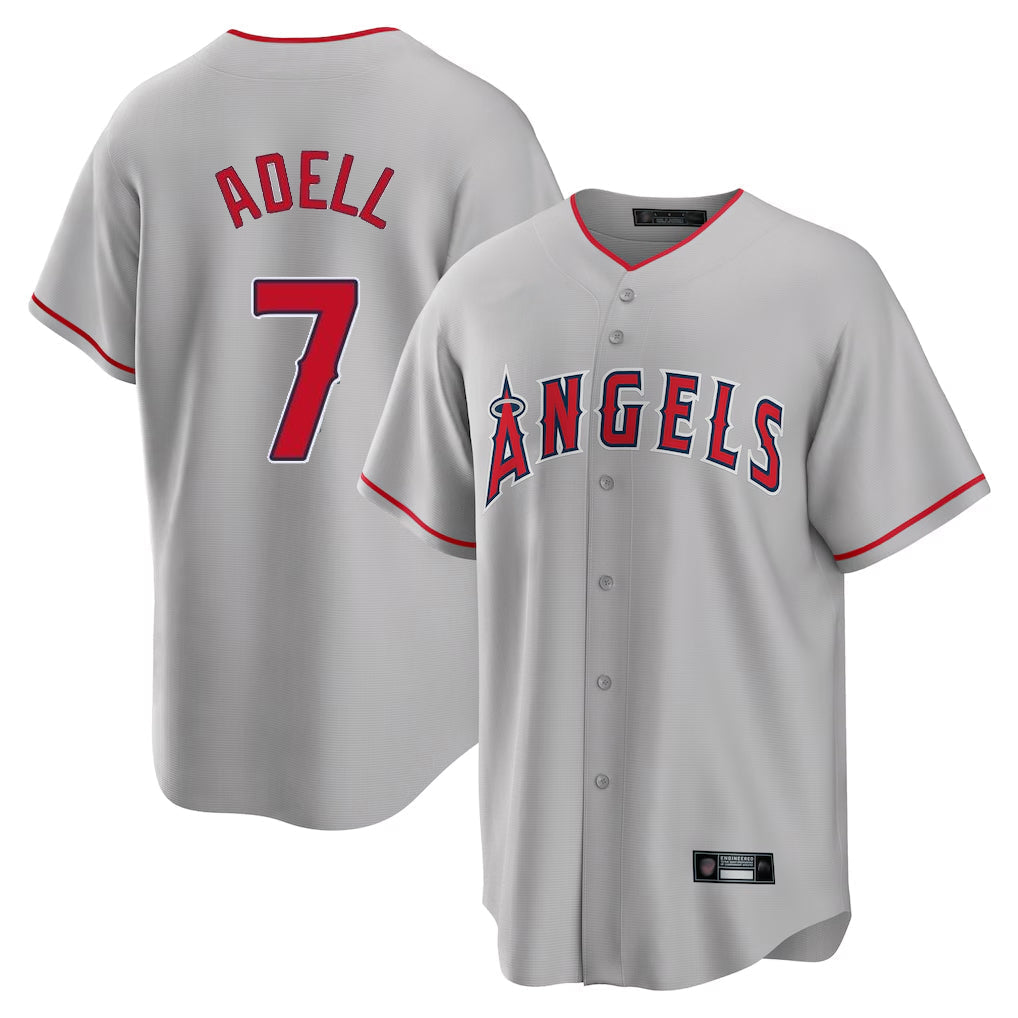Tlead LA.Angels #7 Jo Adell Player Gray Home Game Stitched Jerseys