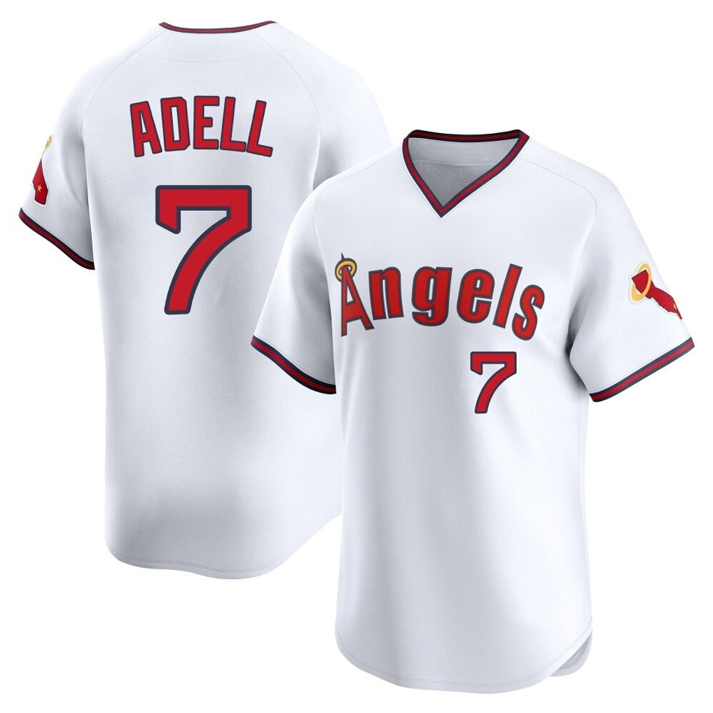 Tlead LA.Angels #7 Jo Adell Player White T-shirt Home Limited Stitched Jerseys