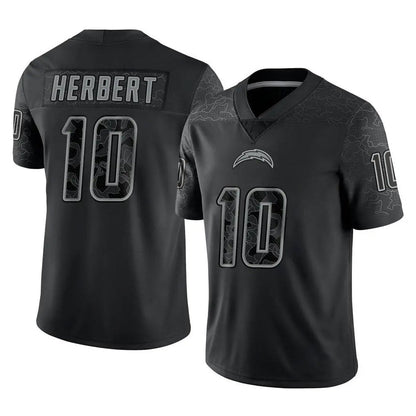 Tlead LA.Chargers #10 Justin Herbert Player Black Limited Reflective Home Game Stitched Jerseys