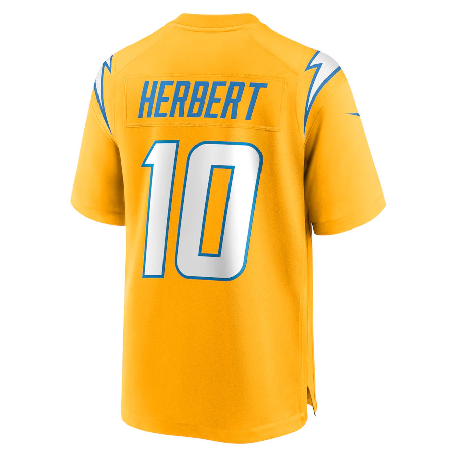 Tlead LA.Chargers #10 Justin Herbert Player Gold Home Game Stitched Jerseys