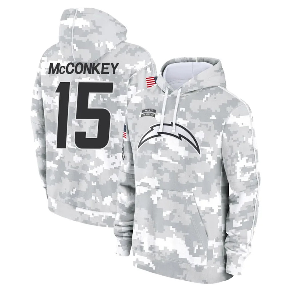 Tlead LA.Chargers #15 Ladd McConkey Player Arctic Camo Salute to Service Hoodies Game Stitched Jerseys