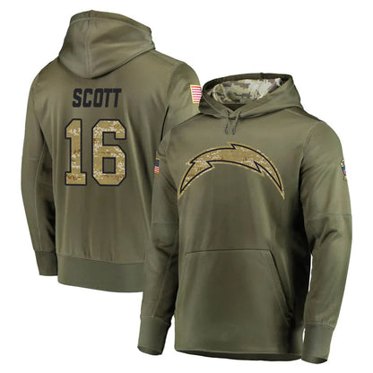 Tlead LA.Chargers #16 J.K. Scott Player Olive Salute to Service Pullover Hoodies Home Game Stitched Jerseys