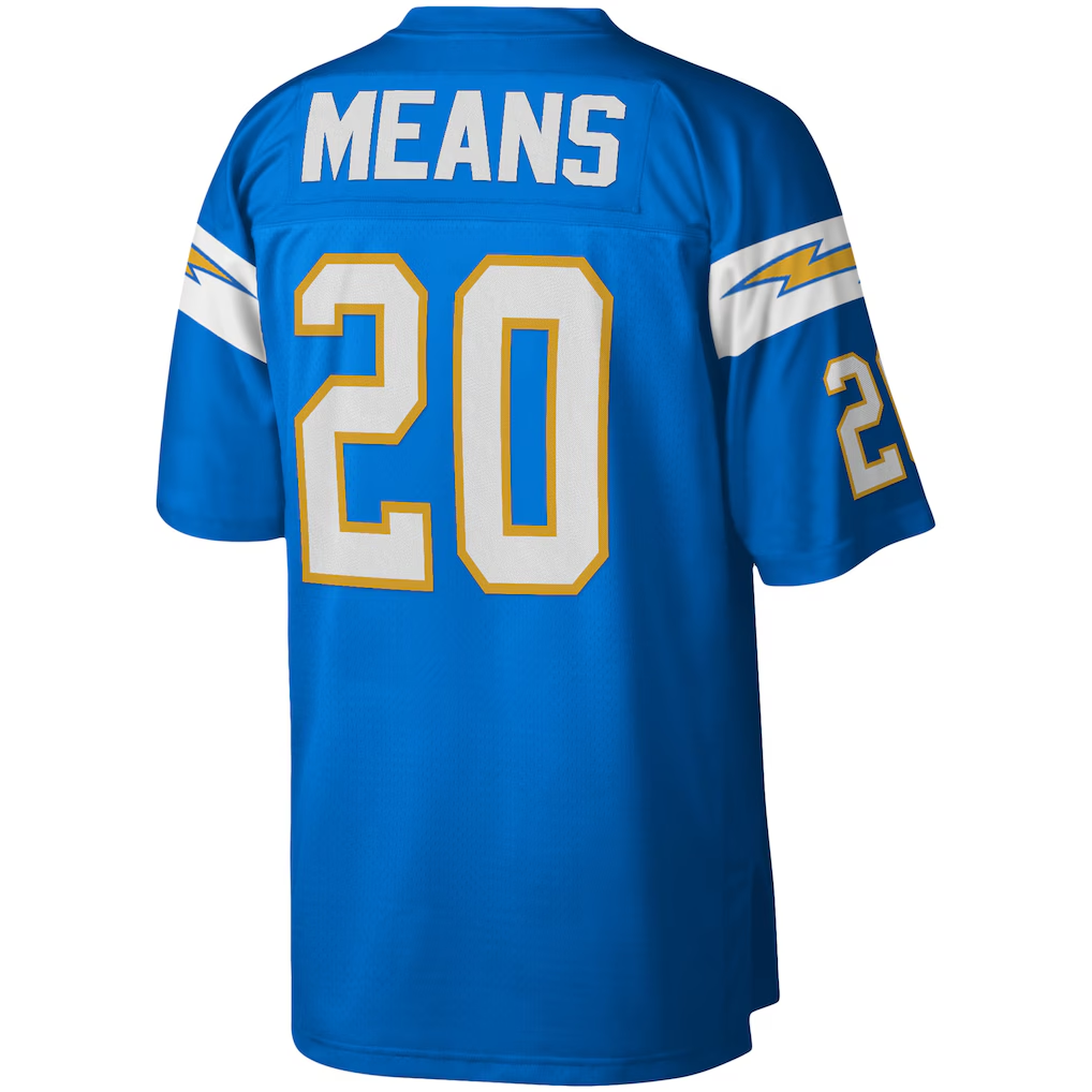 Tlead LA.Chargers #20 Natrone Means Mitchell & Ness Powder Blue Legacy Replica Stitched Puhic Jersey