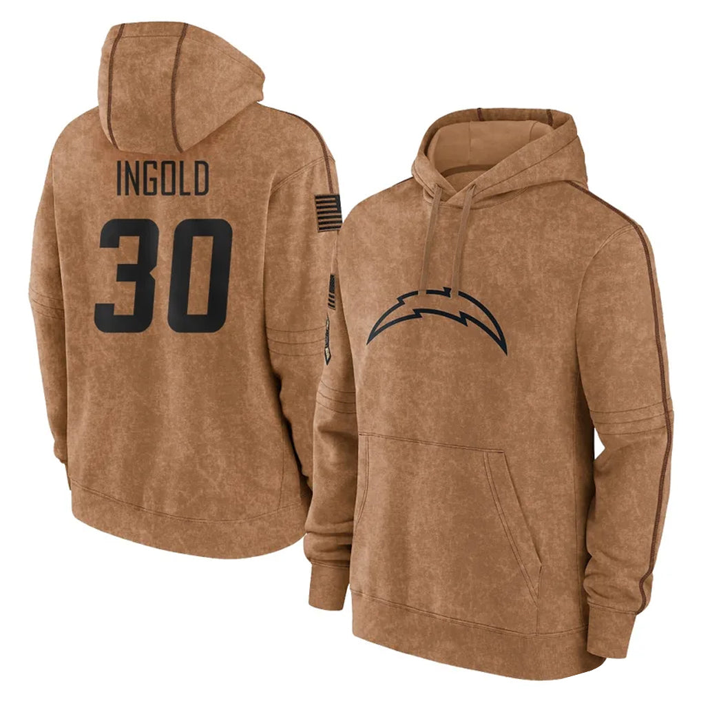 Tlead LA.Chargers #30 Alec Ingold Player Brown Salute to Service Hoodies Limited Game Stitched Jerseys