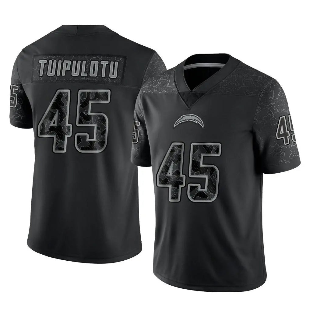 Tlead LA.Chargers #45 Tuli Tuipulotu Player Black Limited Reflective Home Game Stitched Jerseys