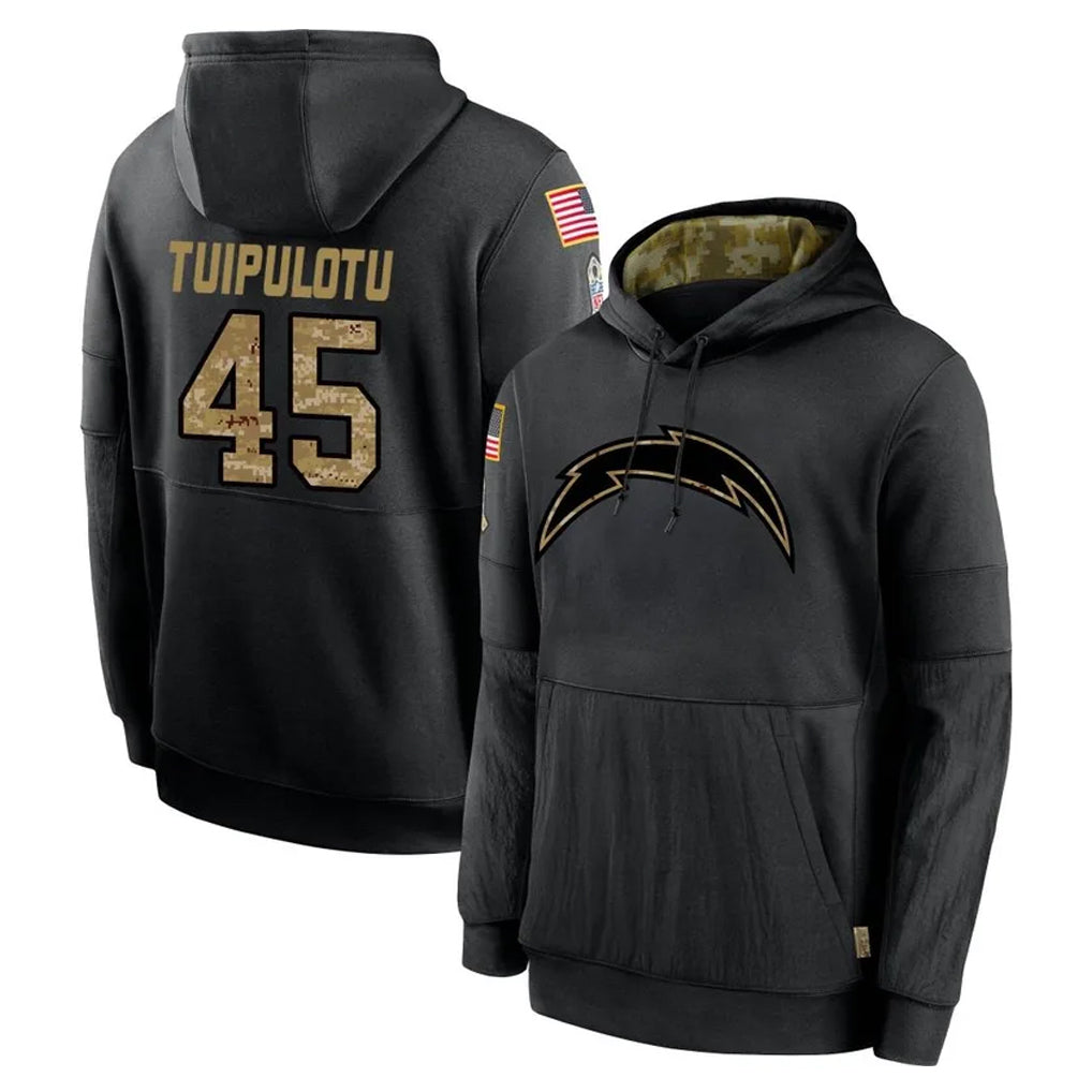 Tlead LA.Chargers #45 Tuli Tuipulotu Player Black Salute to Service Hoodies Limited Game Stitched Jerseys