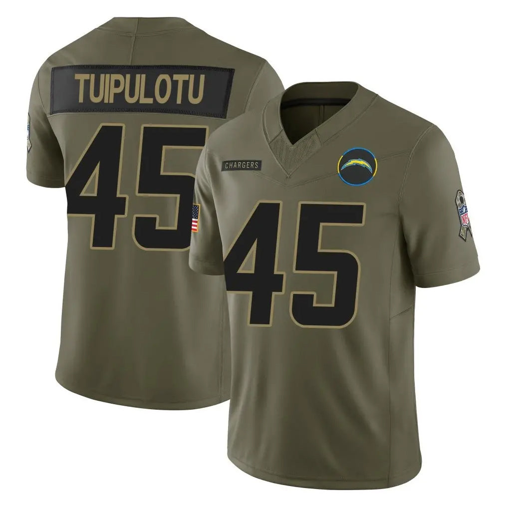 Tlead LA.Chargers #45 Tuli Tuipulotu Player Olive 2025 Salute To Service Limited Game Stitched Jerseys