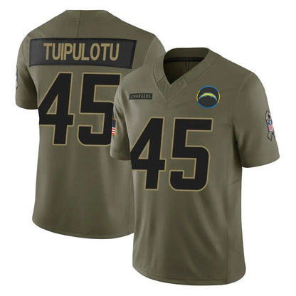 Tlead LA.Chargers #45 Tuli Tuipulotu Player Olive 2025 Salute To Service Limited Game Stitched Jerseys