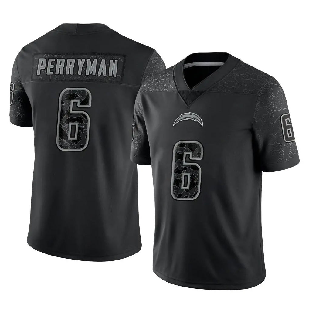 Tlead LA.Chargers #6 Denzel Perryman Player Black Limited Reflective Home Game Stitched Jerseys