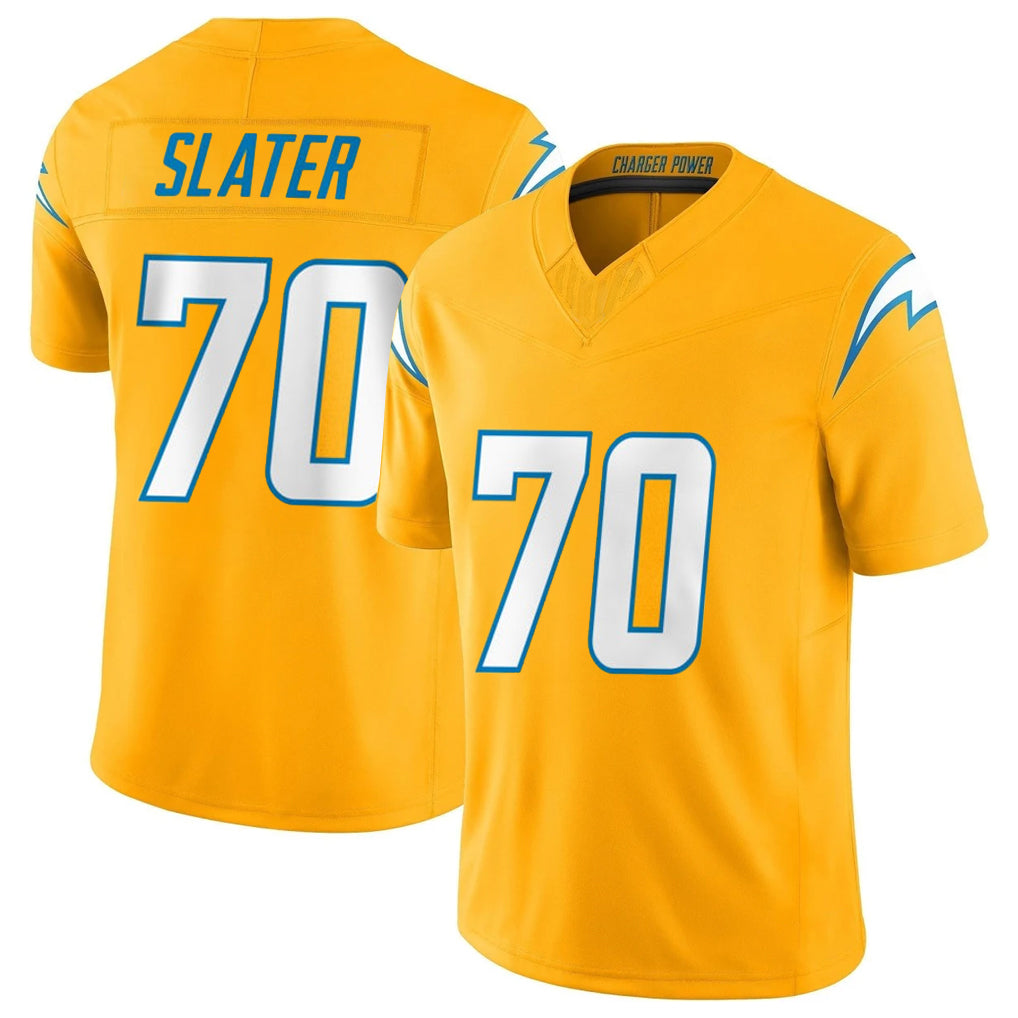 Tlead LA.Chargers #70 Rashawn Slater Player Gold Limited Vapor F.U.S.E. Home Game Stitched Jerseys