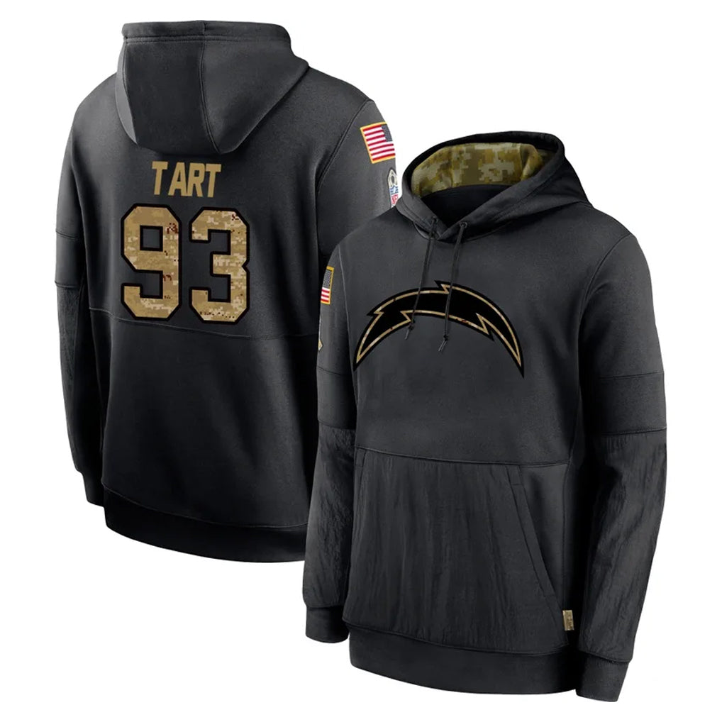Tlead LA.Chargers #93 Teair Tart Player Black Salute to Service Hoodies Limited Game Stitched Jerseys
