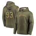 Tlead LA.Chargers #93 Teair Tart Player Olive Salute to Service Pullover Hoodies Home Game Stitched Jerseys
