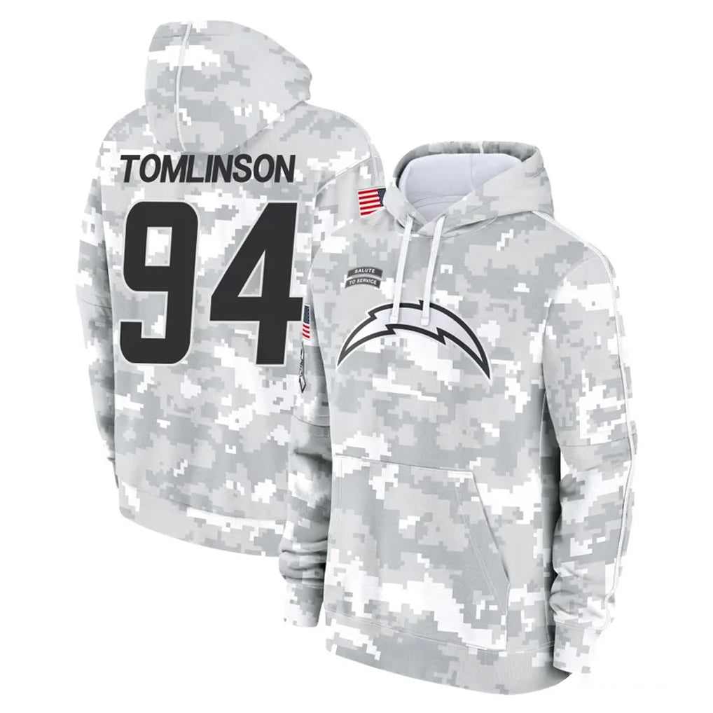 Tlead LA.Chargers #94 Dalvin Tomlinson Player Arctic Camo Salute to Service Hoodies Limited Game Stitched Jerseys