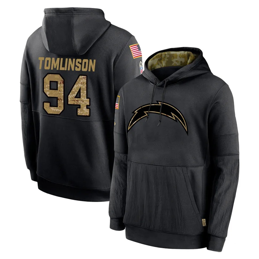 Tlead LA.Chargers #94 Dalvin Tomlinson Player Black Salute to Service Hoodies Limited Game Stitched Jerseys