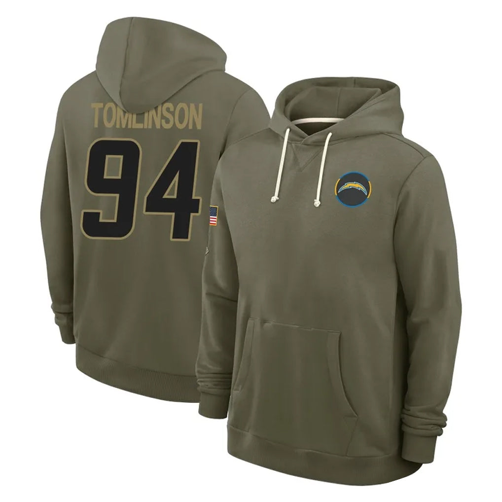 Tlead LA.Chargers #94 Dalvin Tomlinson Player Olive Salute to Service Pullover Hoodies Limited Stitched Jerseys