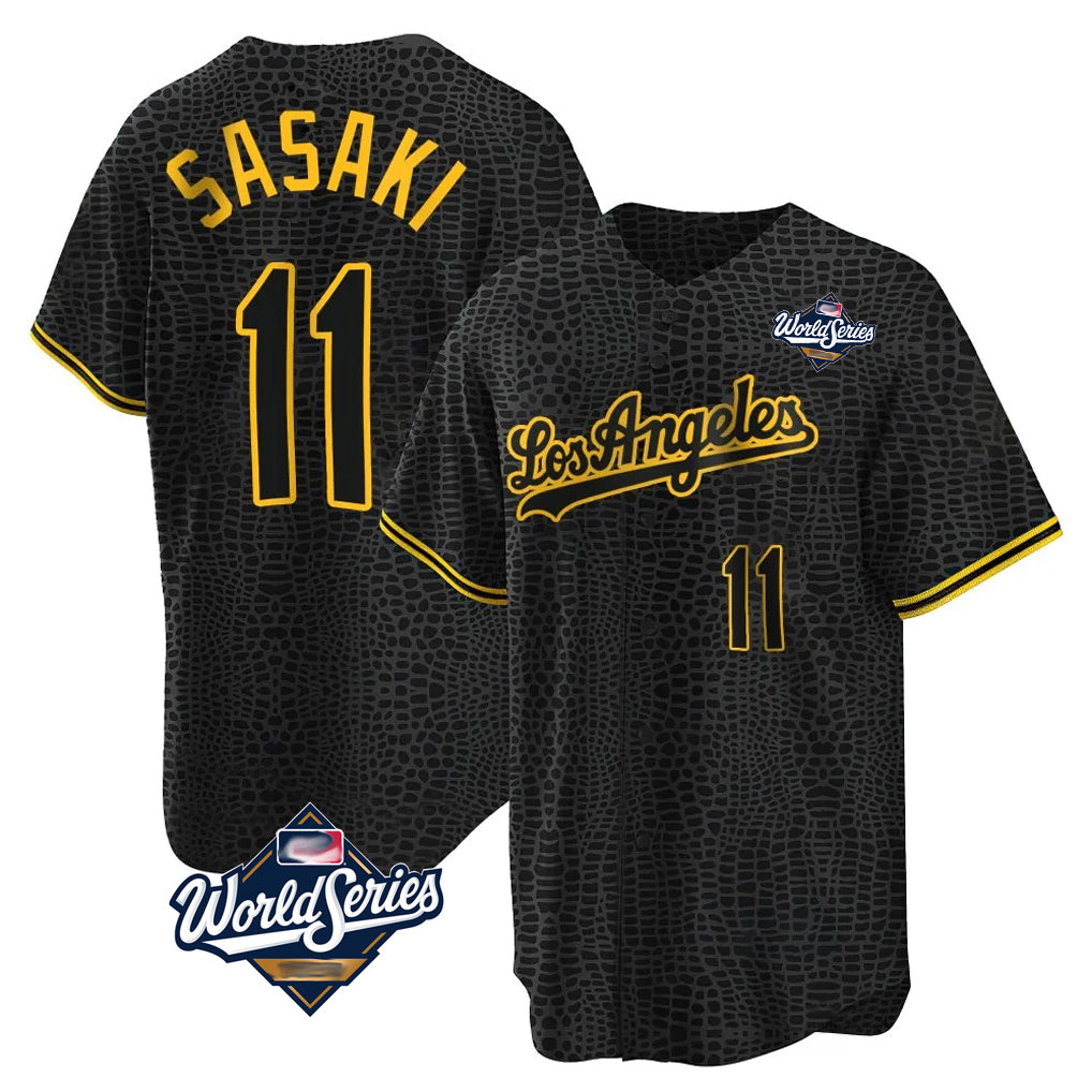Tlead LA.Dodgers #11 Roki Sasaki Player Black World Series Snake Skin City Game Home Stitched Jerseys