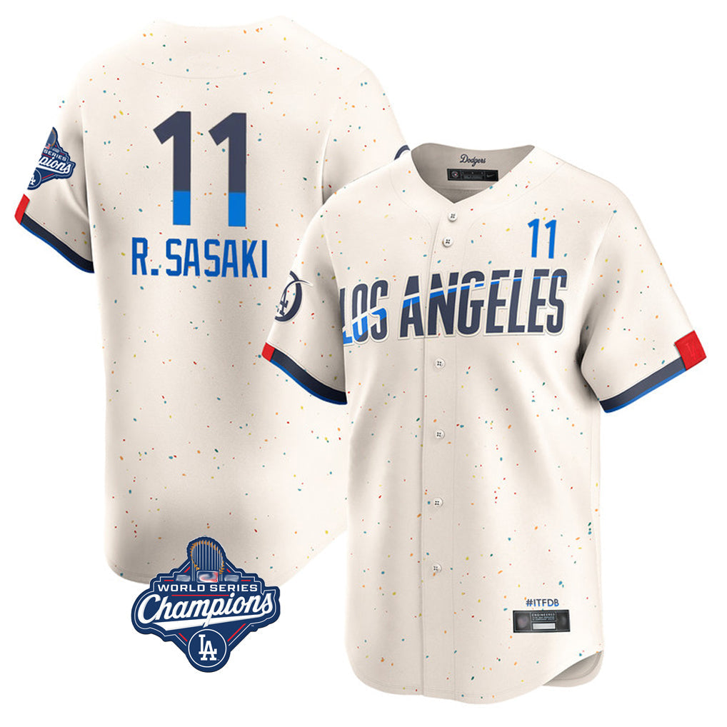 Tlead LA.Dodgers #11 Roki Sasaki Player Cream World Series Meet City Connect Limited Home Stitched Jerseys