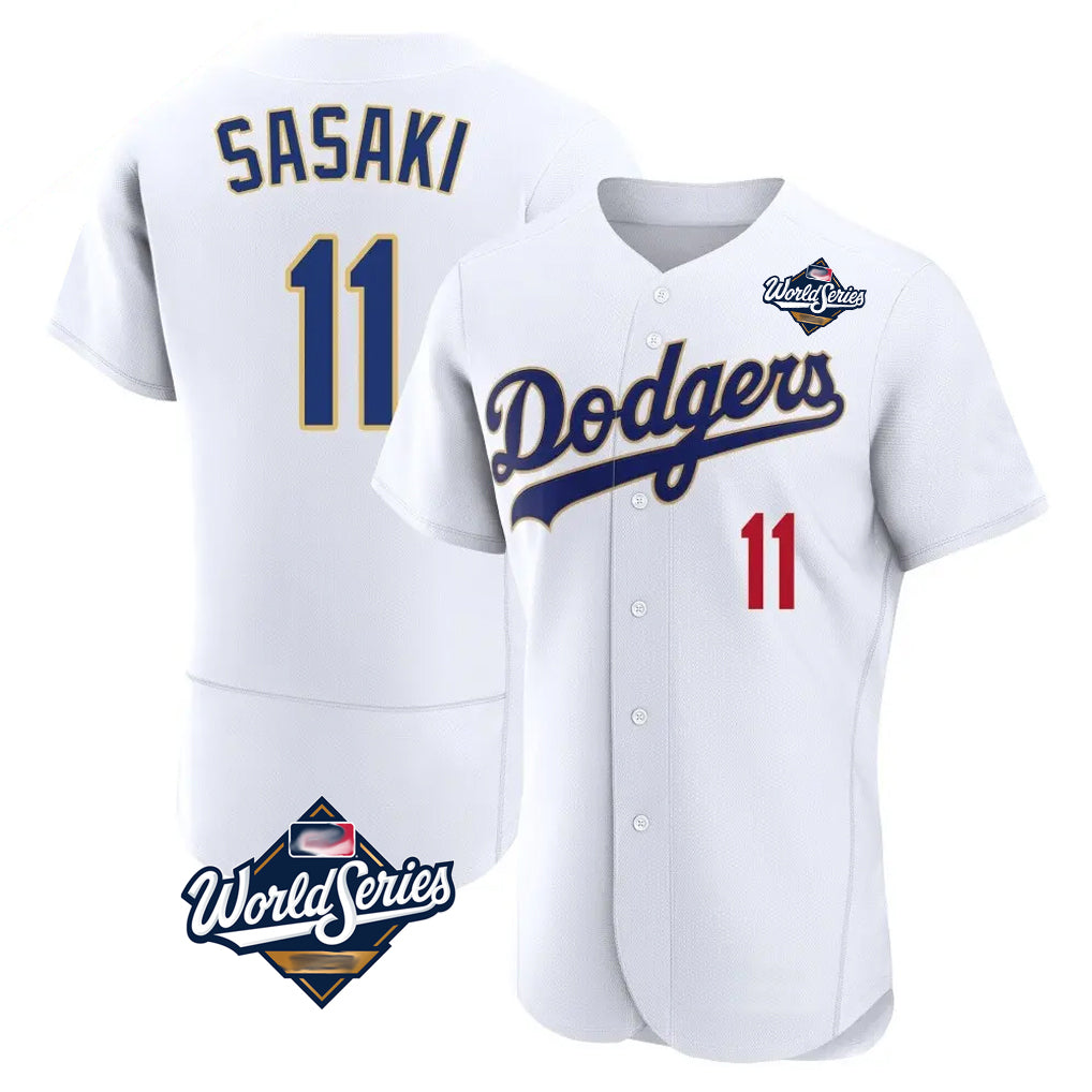 Tlead LA.Dodgers #11 Roki Sasaki Player Gold White World Series 2026 Collection Stadium Limited Elite Stitched Jerseys