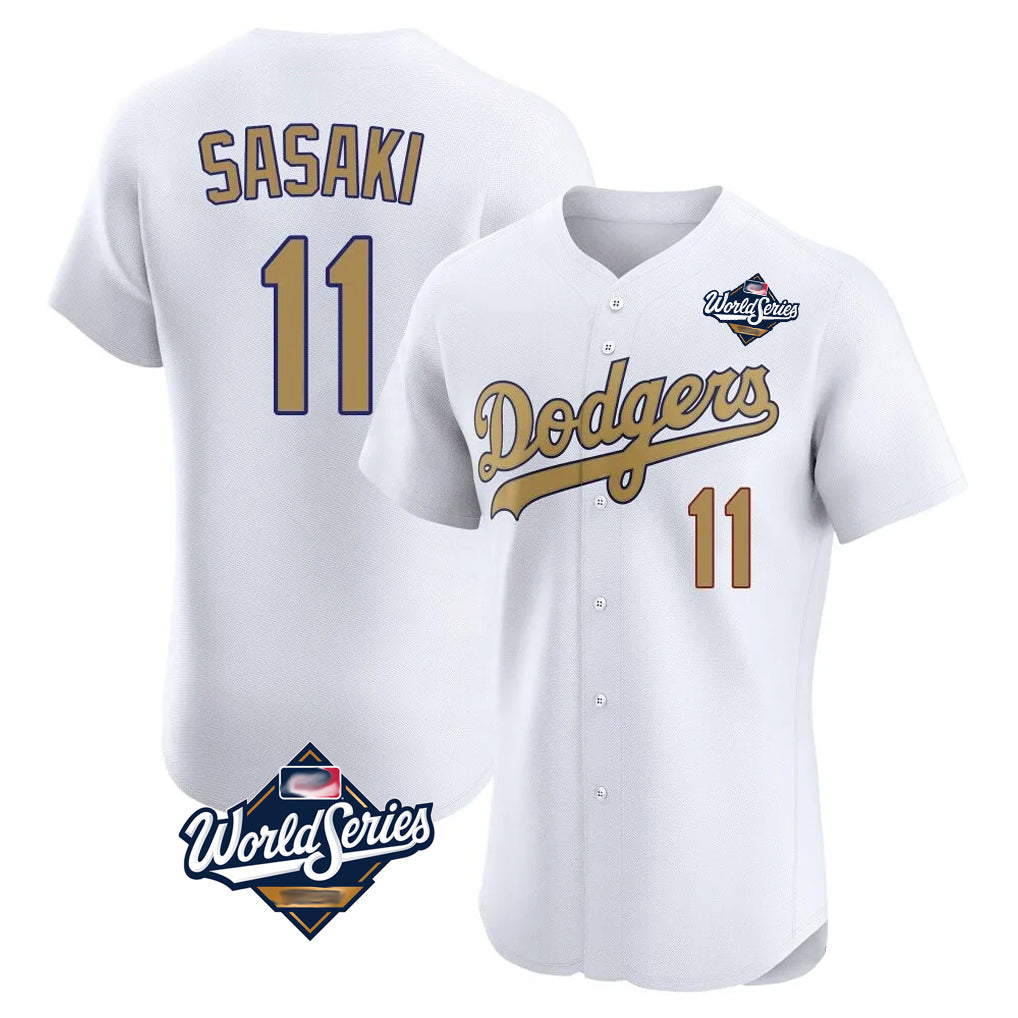 Tlead LA.Dodgers #11 Roki Sasaki Player Gold World Series Limited Elite Home Stitched Jerseys