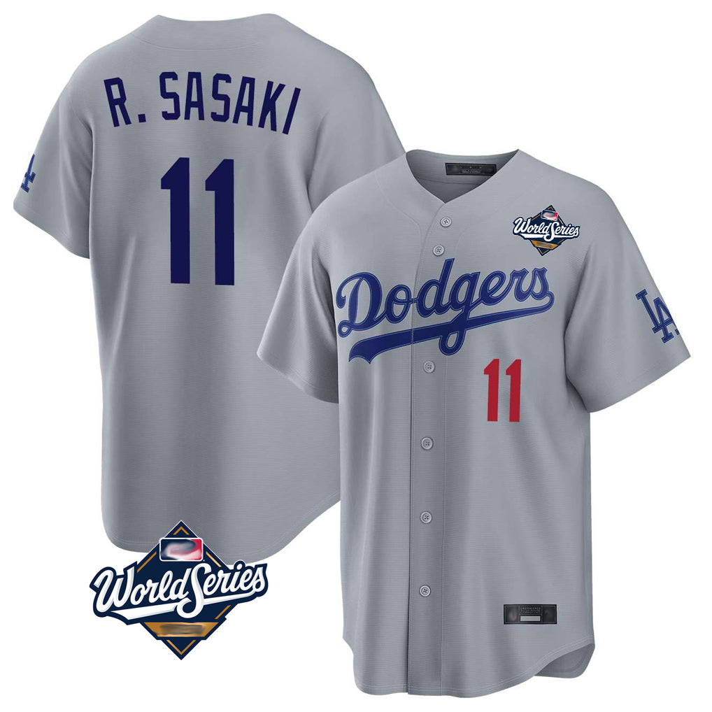 Tlead LA.Dodgers #11 Roki Sasaki Player Gray World Series Game Home Stitched Jerseys