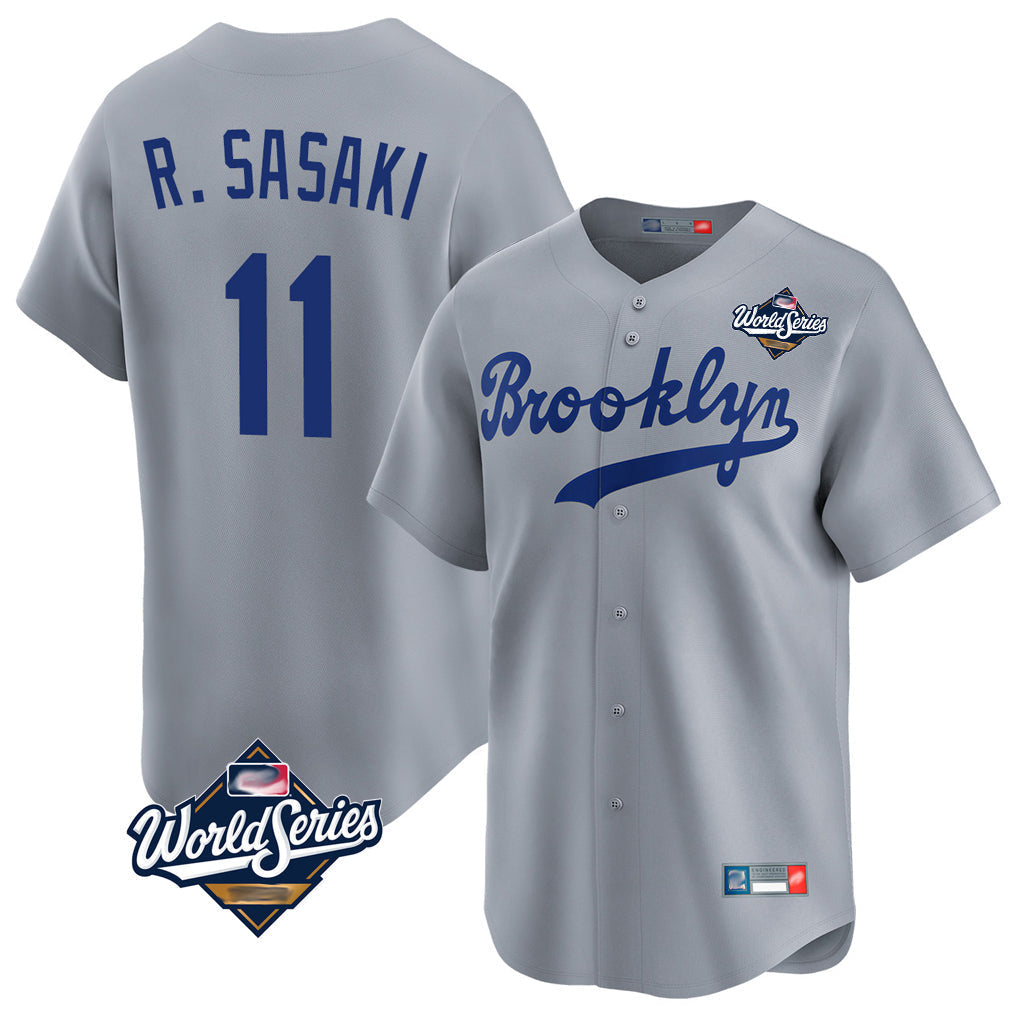 Tlead LA.Dodgers #11 Roki Sasaki Player Gray World Series Game Limited Home Stitched Jerseys