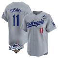 Tlead LA.Dodgers #11 Roki Sasaki Player Gray World Series Limited Home Stitched Jerseys